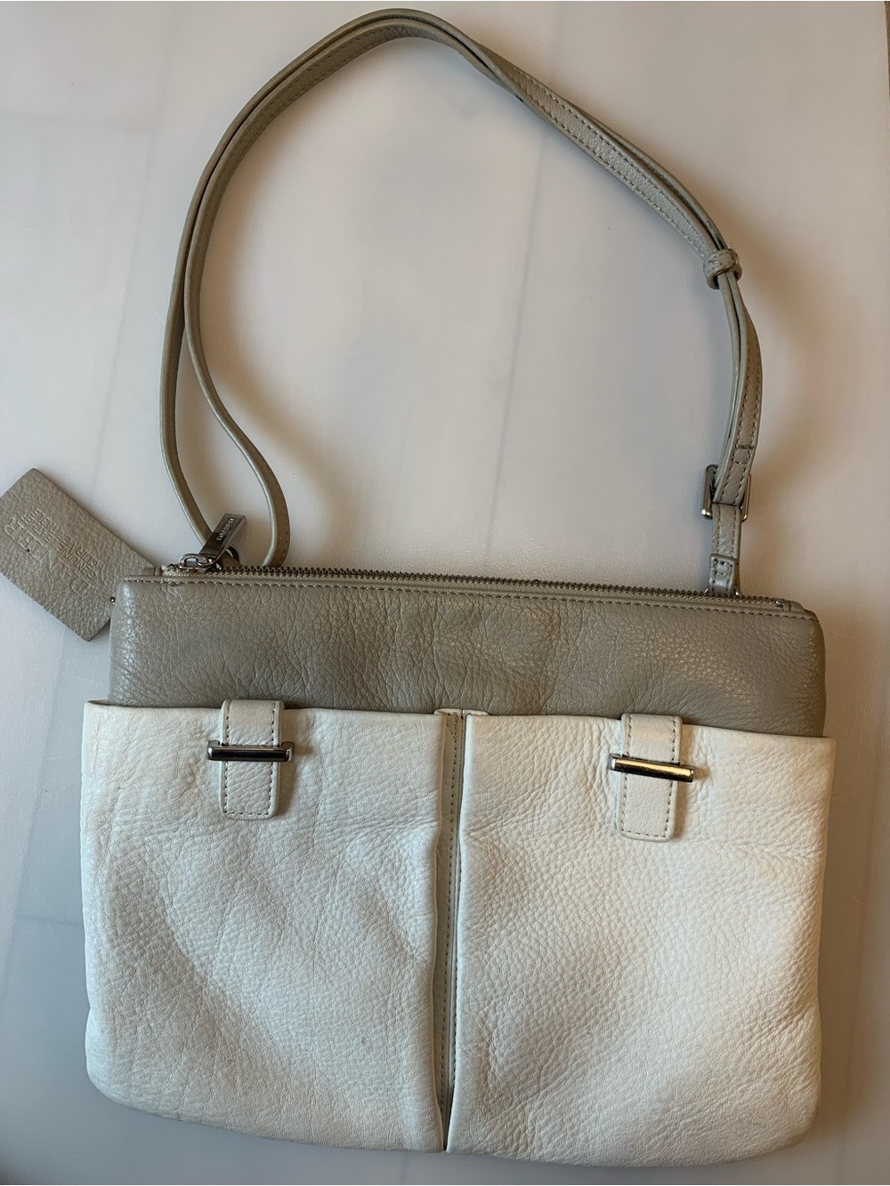 Danier Genuine Leather Shoulder Bag Cream Taupe Colorblock Purse Y2K Minimalist